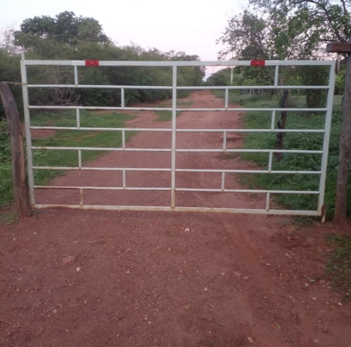 Portão rural metálico em entrada de propriedade